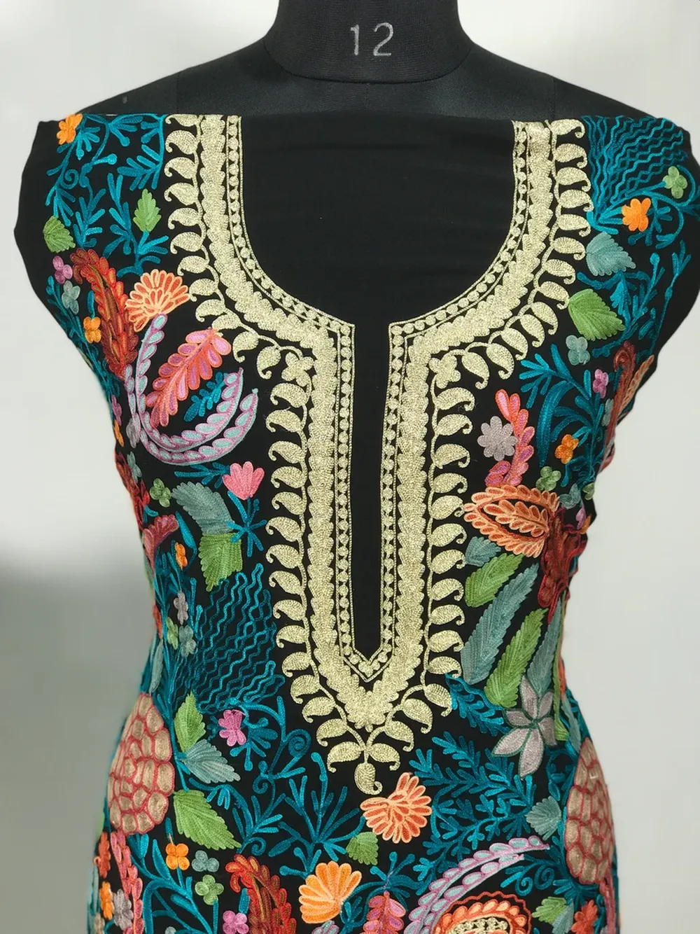 Black Tilla & Aari Fusion Embroidered Kashmiri Suit