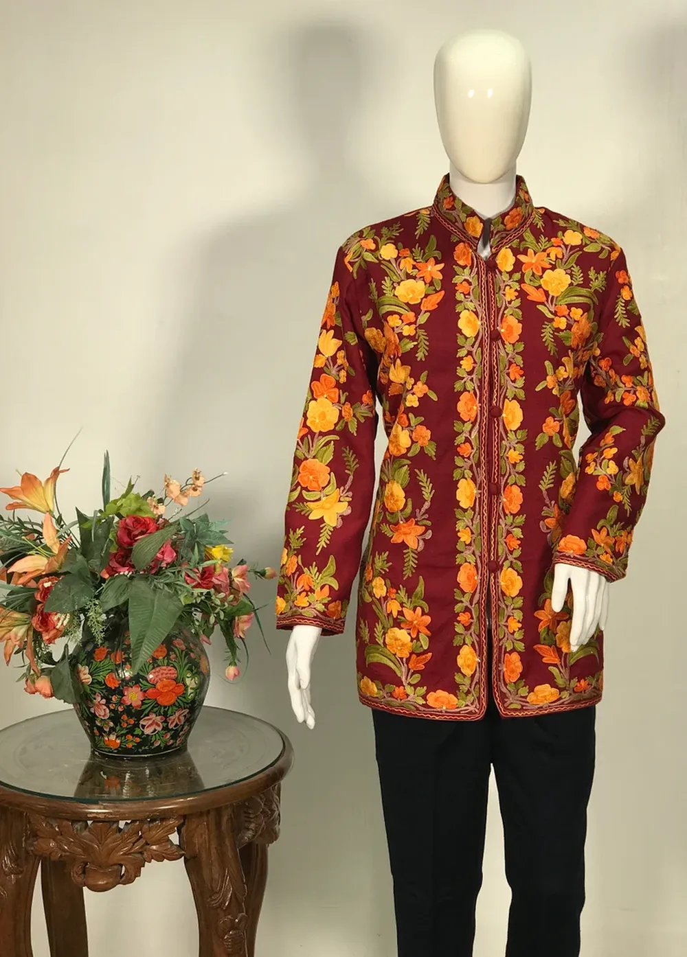 Kashmiri Aari Embroidered Woollen Maroon Jacket