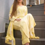 Off-White and Yellow Salwar Suit with Kashmiri Embroidery Front