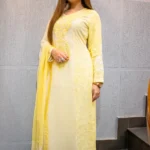 Off-White and Yellow Salwar Suit with Kashmiri Embroidery