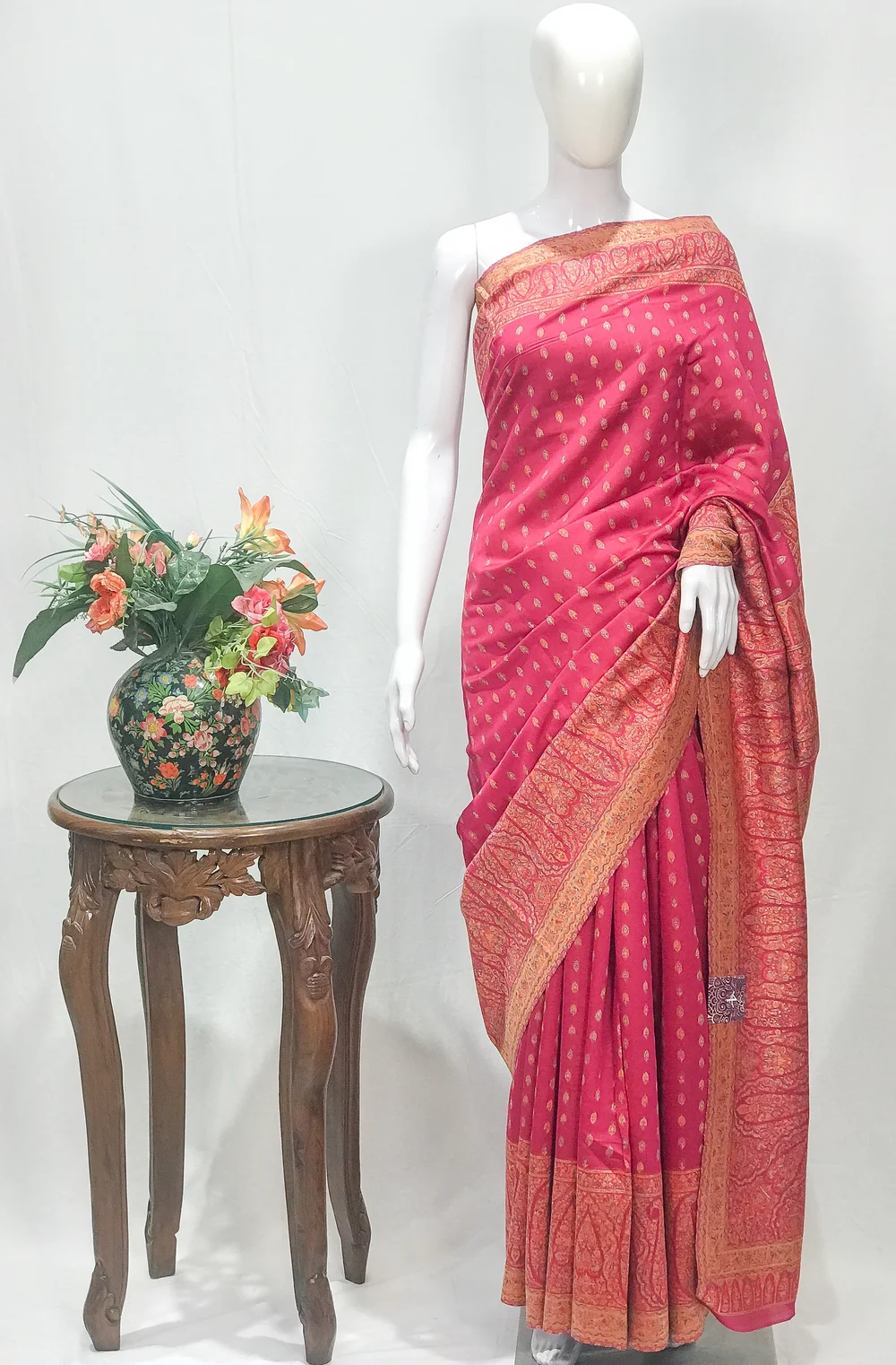 Pink Modal Silk Kani Saree with Floral and Paisley Design