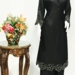 Black Hand Cut Daana Fused With Zardosi Thread Work Crepe Silk Kashmiri Suit