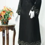 Black Hand Cut Daana Fused With Zardosi Thread Work Crepe Silk Kashmiri Suit
