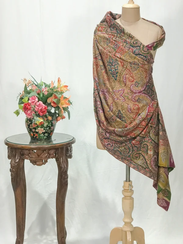 Natural Pure Pashmina Papier Mache and Kalamkari Shawl Wrap