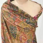 Natural Pure Pashmina Kalamkari Shawl Wrap With Multi-Colour Hand Painting and Embroidery Front
