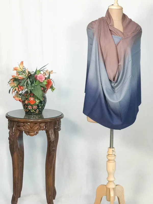 Navy Blue, Sky Blue and Peach Pure Pashmina Ombre Shawl