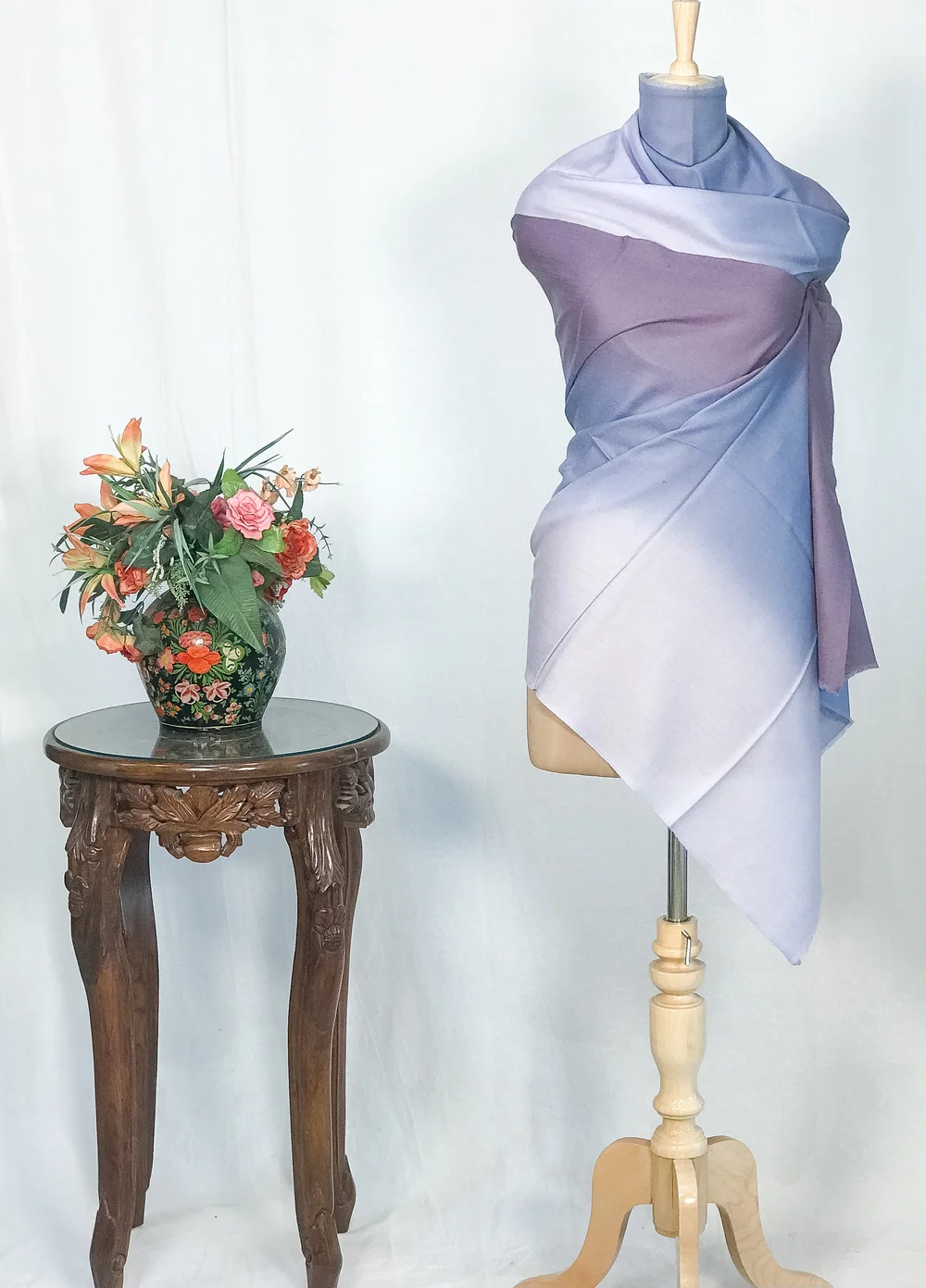 Mauve, Flint and Cloud Ombre Pure Pashmina Scarf