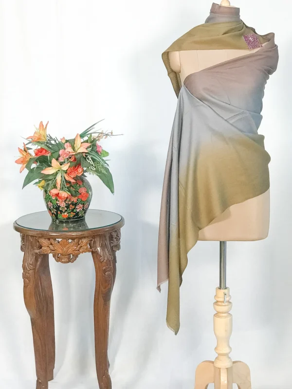 Green, Grey and Mauve Pure Pashmina Scarf