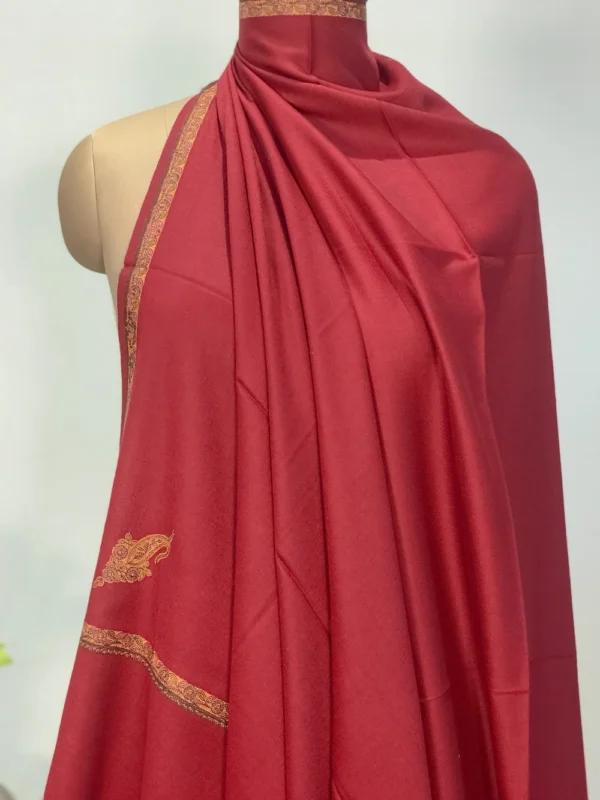 Maroon Pure Wool Shawl with Sozni Embroidery