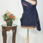 Sozni Embroidered Navy Blue Pure Wool Shawl