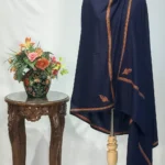 Sozni Embroidered Navy Blue Pure Wool Shawl