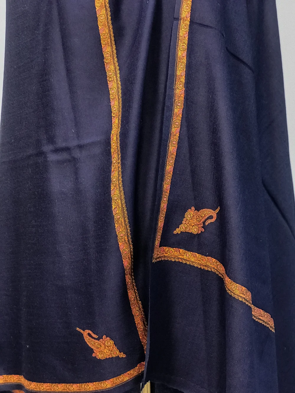 Sozni Embroidered Navy Blue Pure Wool Shawl