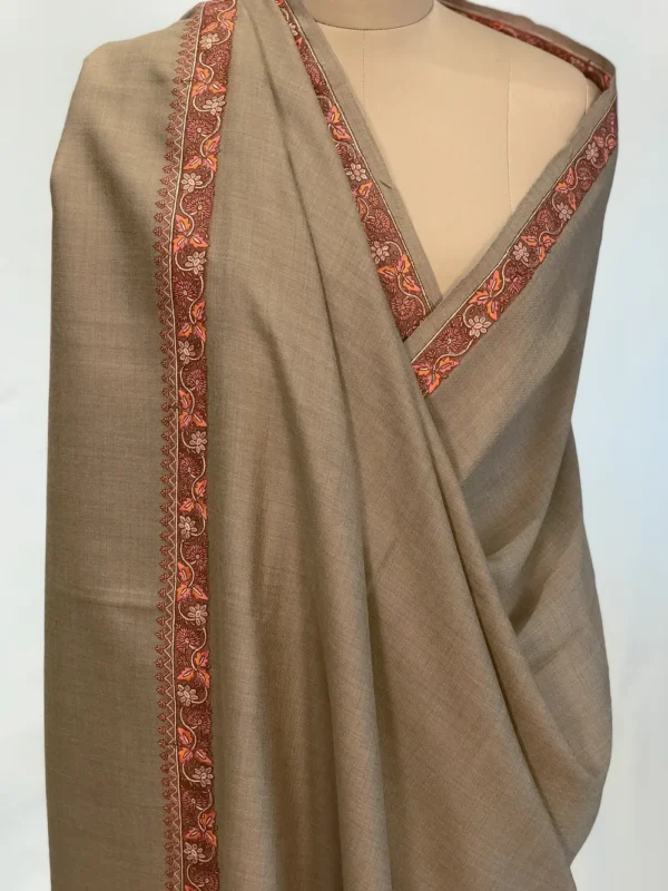 Pure Wool Sandcastle Shawl with Sozni Embroidery