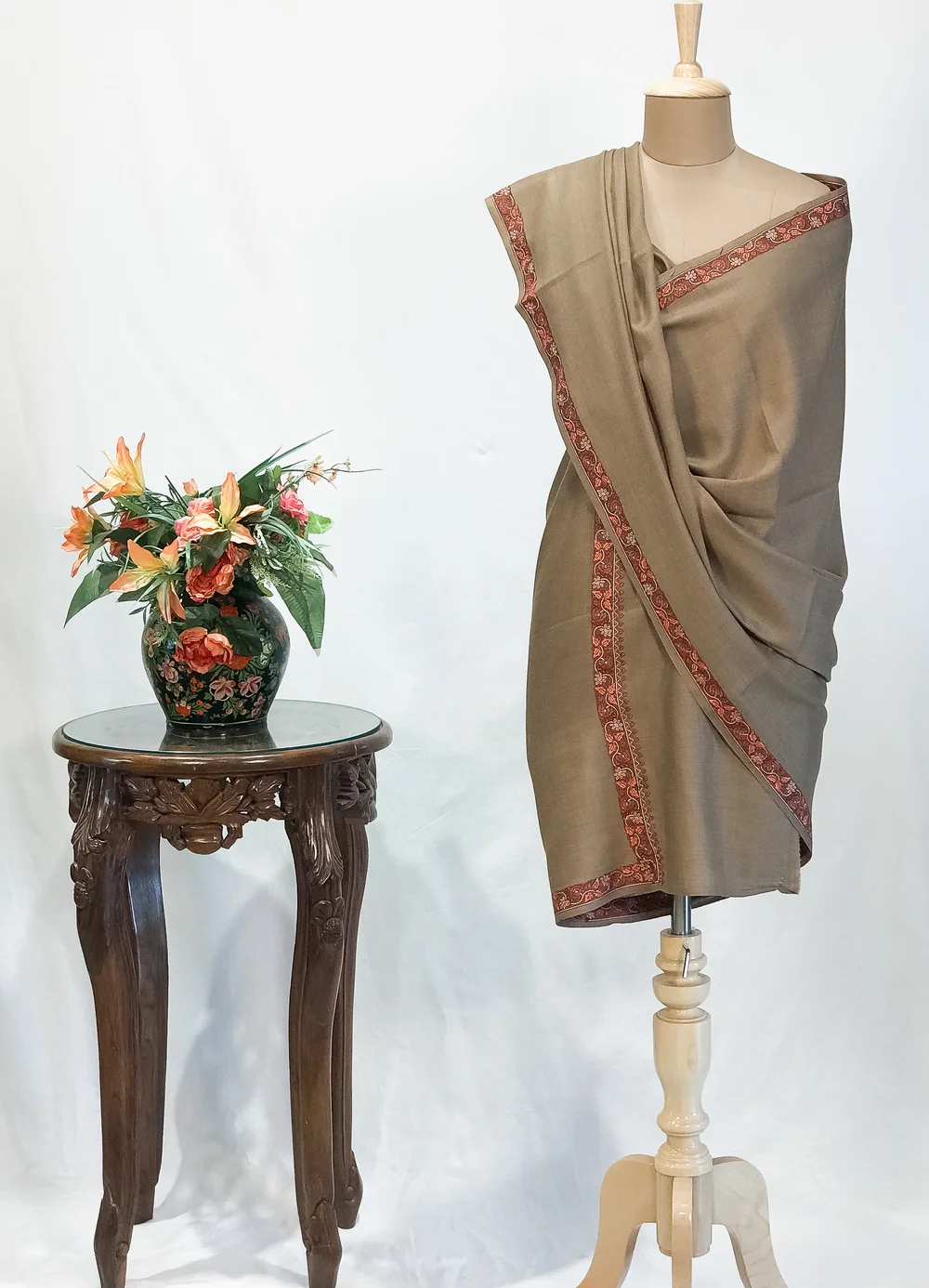 Pure Wool Sandcastle Shawl with Sozni Embroidery