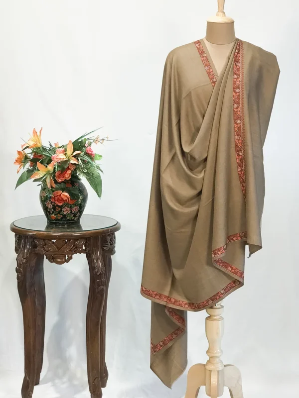 Pure Wool Sandcastle Shawl with Sozni Embroidery