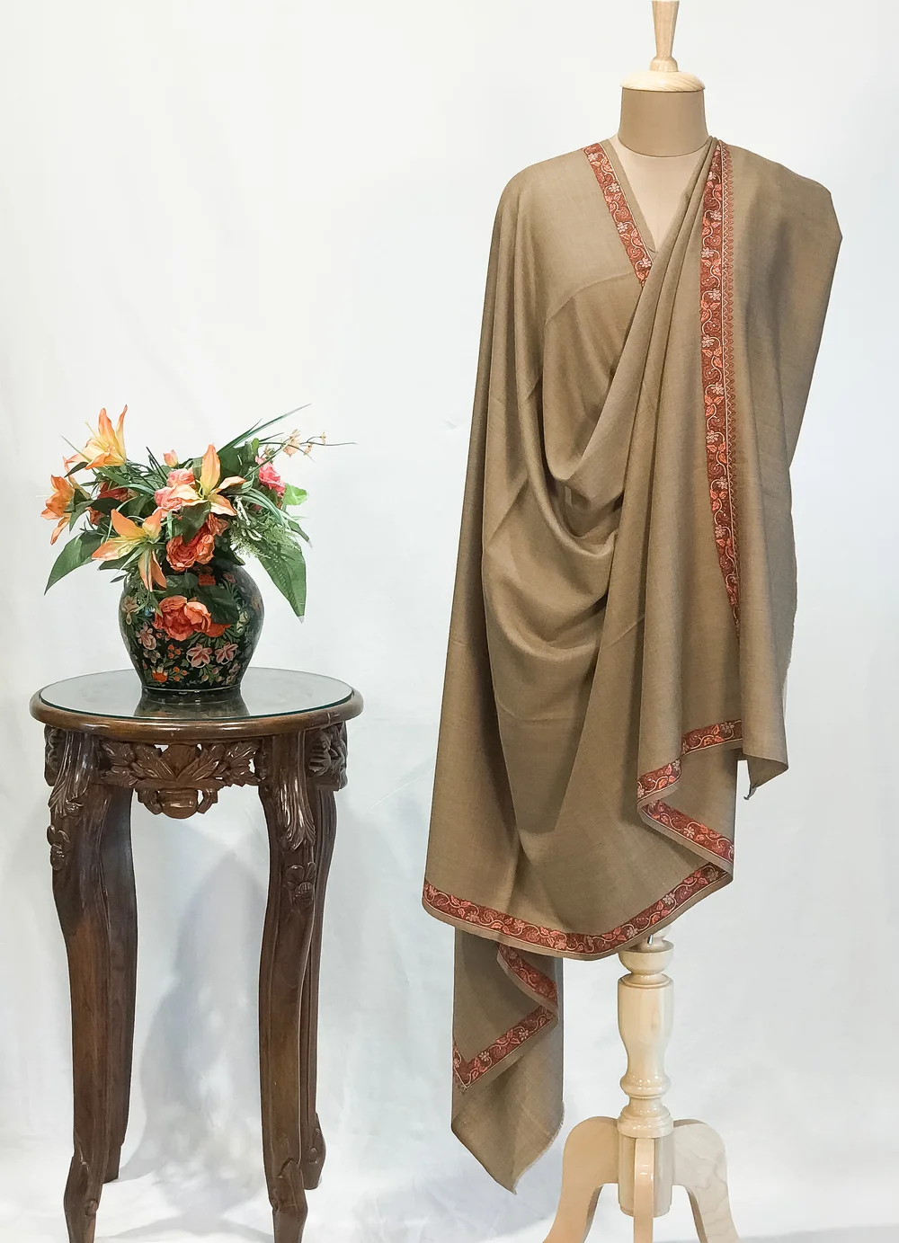 Pure Wool Sandcastle Shawl with Sozni Embroidery