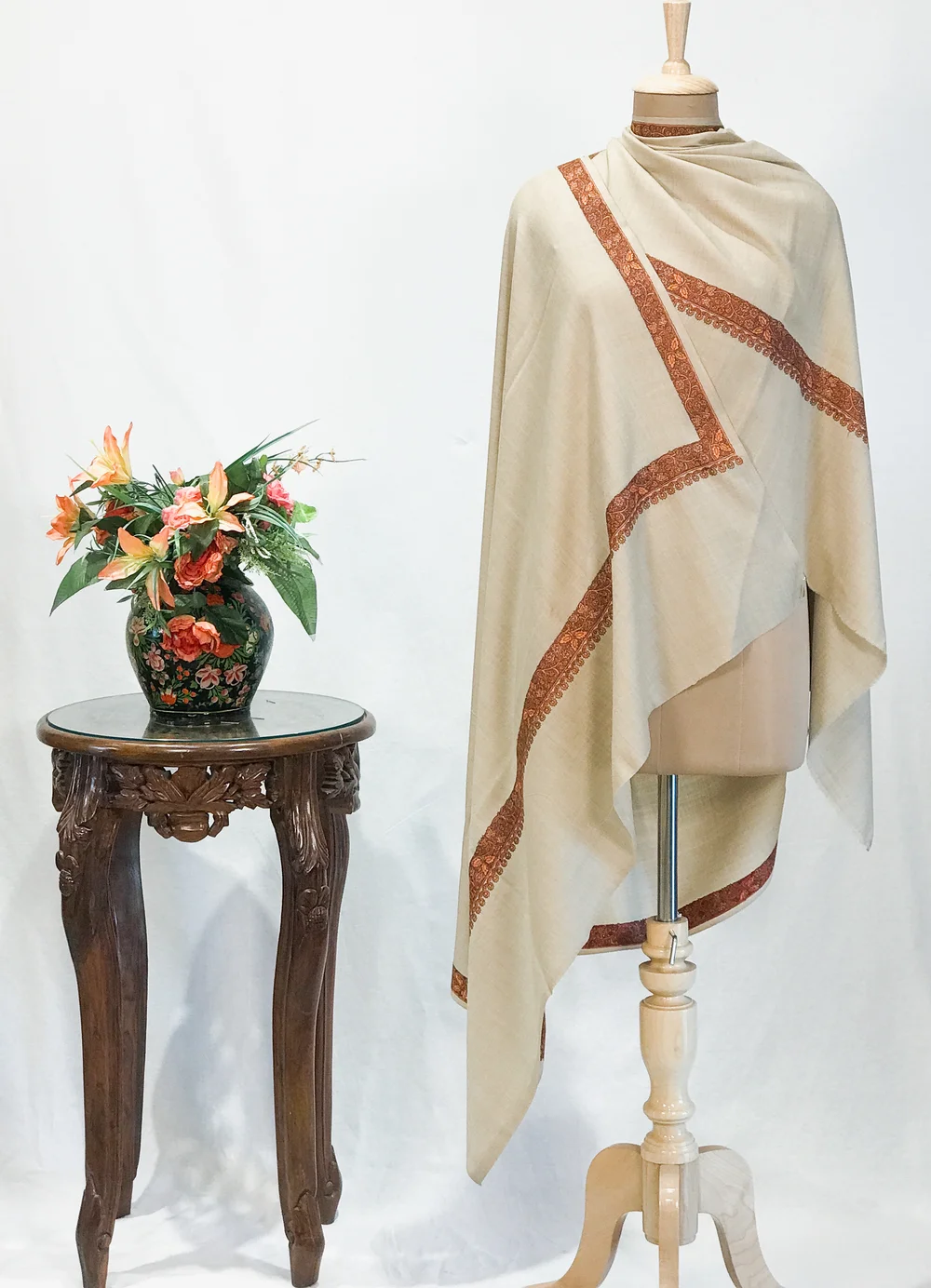 Sozni Embroidered Buttermilk Pure Wool Shawl Sozni Embroidered Buttermilk Pure Wool Shawl