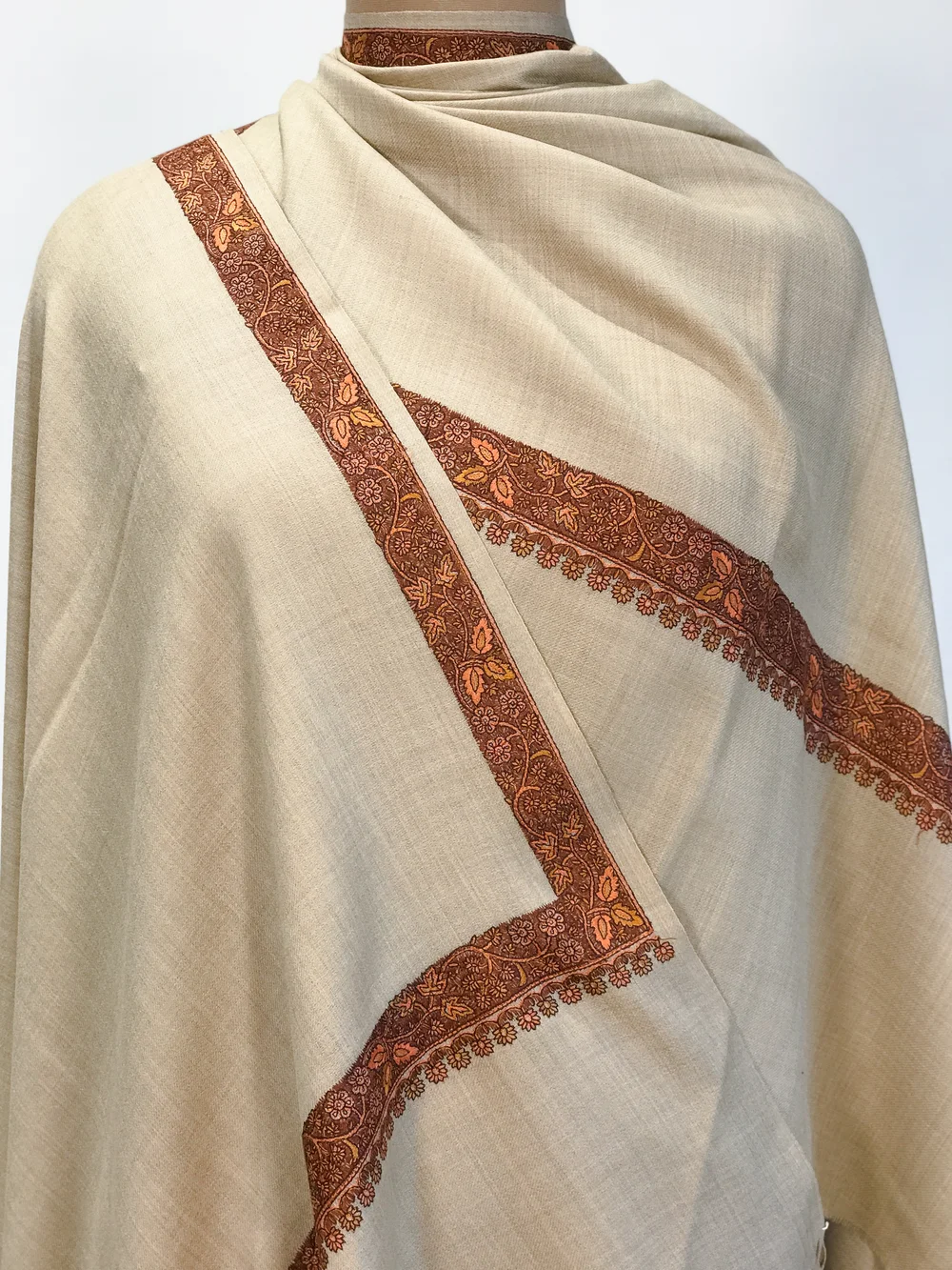 Sozni Embroidered Buttermilk Pure Wool Shawl Sozni Embroidered Buttermilk Pure Wool Shawl