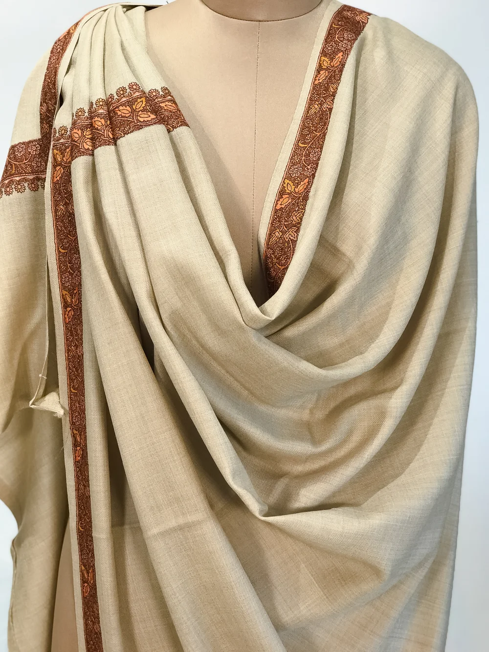 Sozni Embroidered Buttermilk Pure Wool Shawl Sozni Embroidered Buttermilk Pure Wool Shawl