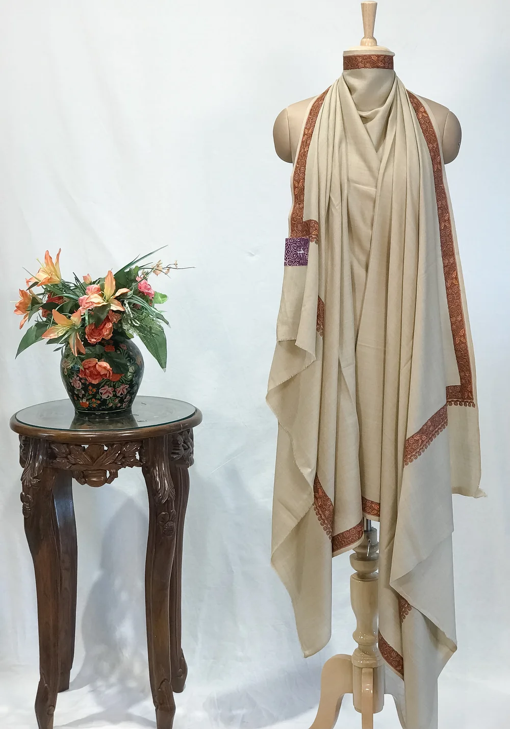 Sozni Embroidered Buttermilk Pure Wool Shawl Sozni Embroidered Buttermilk Pure Wool Shawl