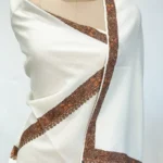 Sozni Embroidered Natural White Pure Wool Shawl