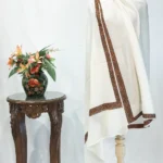 Sozni Embroidered Natural White Pure Wool Shawl