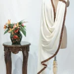 Sozni Embroidered Natural White Pure Wool Shawl