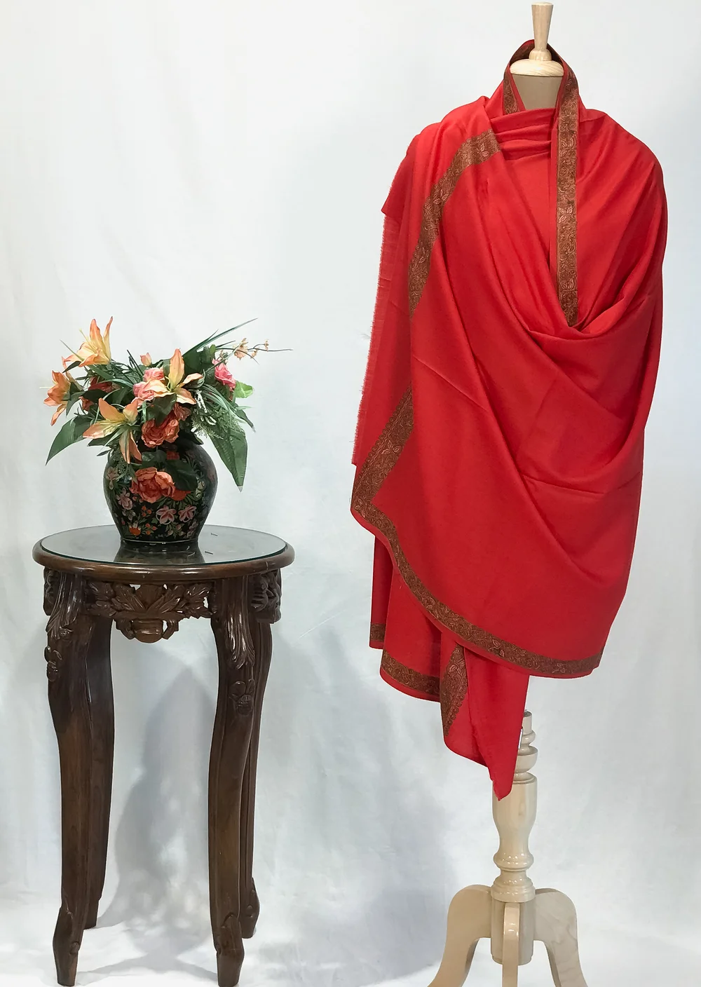 Sozni Embroidered Red Pure Wool Shawl Sozni Embroidered Red Pure Wool Shawl