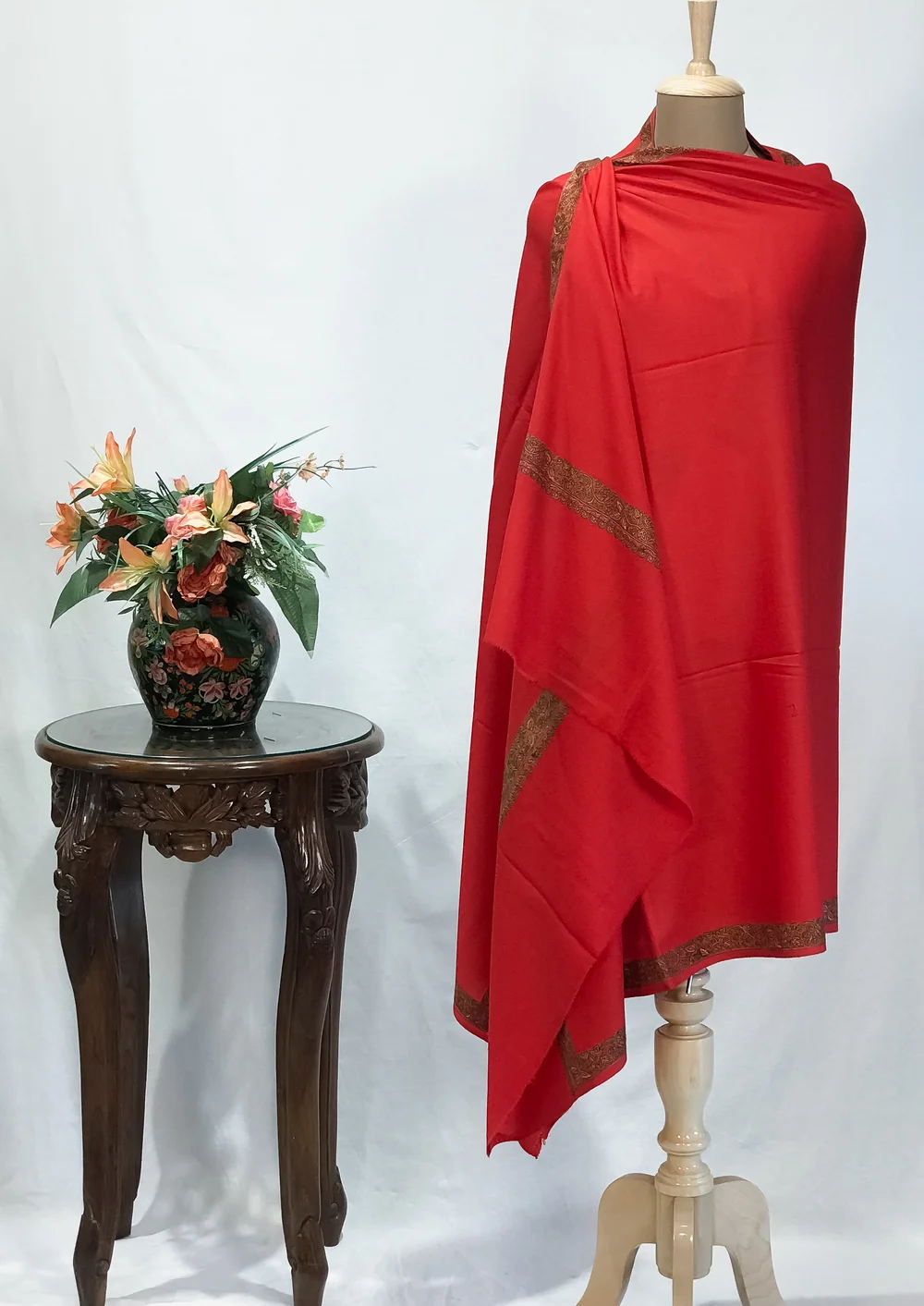 Sozni Embroidered Red Pure Wool Shawl Sozni Embroidered Red Pure Wool Shawl