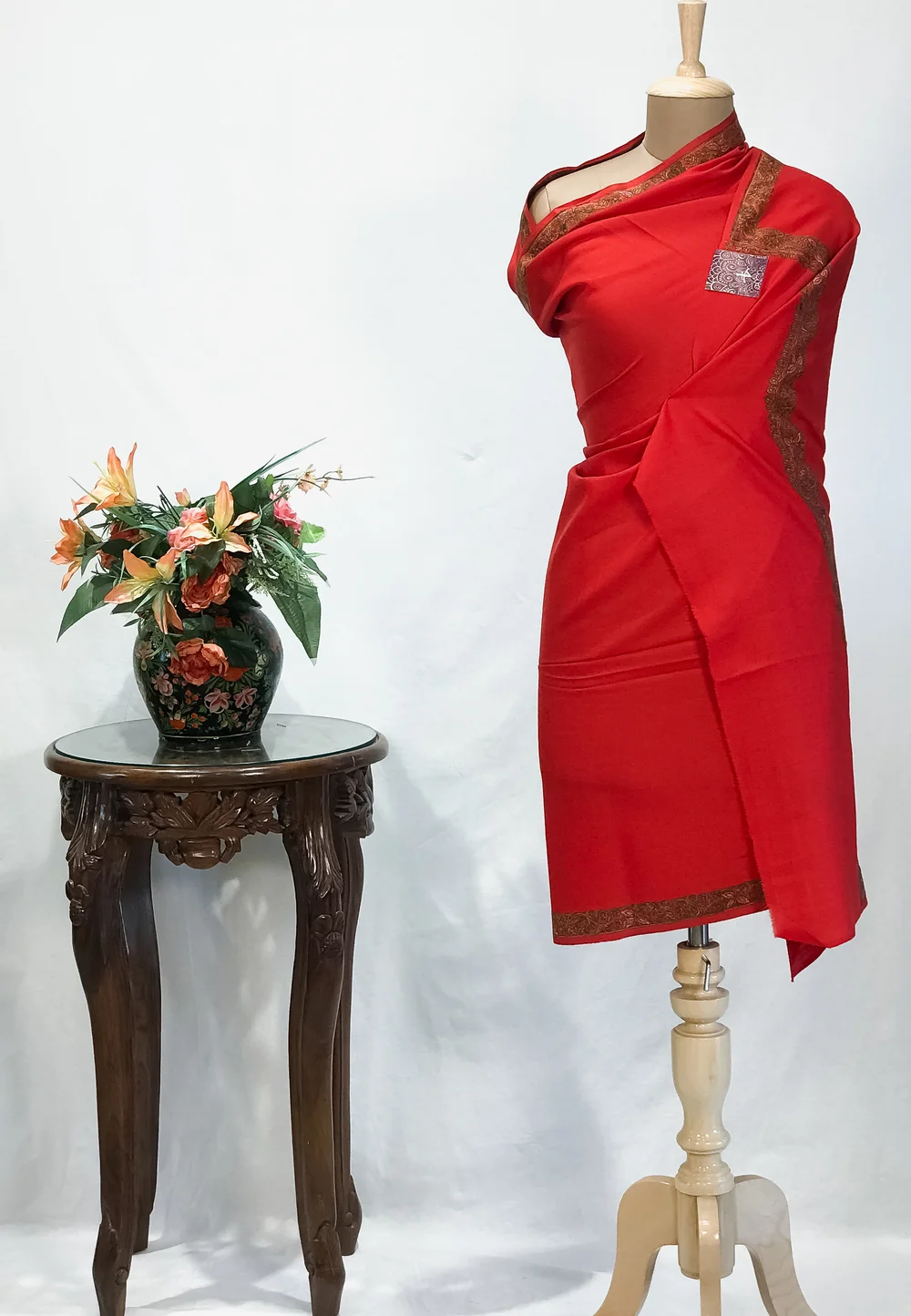 Sozni Embroidered Red Pure Wool Shawl Sozni Embroidered Red Pure Wool Shawl