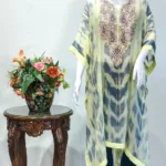 Yellow Tie n Dye Georgette Kaftan Kurti with Kashmiri Aari Embroidery