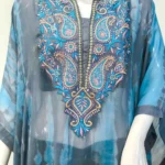 Grey Tie n Dye Georgette Kaftan Kurti with Kashmiri Aari and Tilla Embroidery front