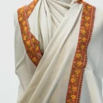 Off-White Soft Fine Wool Shawl with Sozni Hand Embroidery front