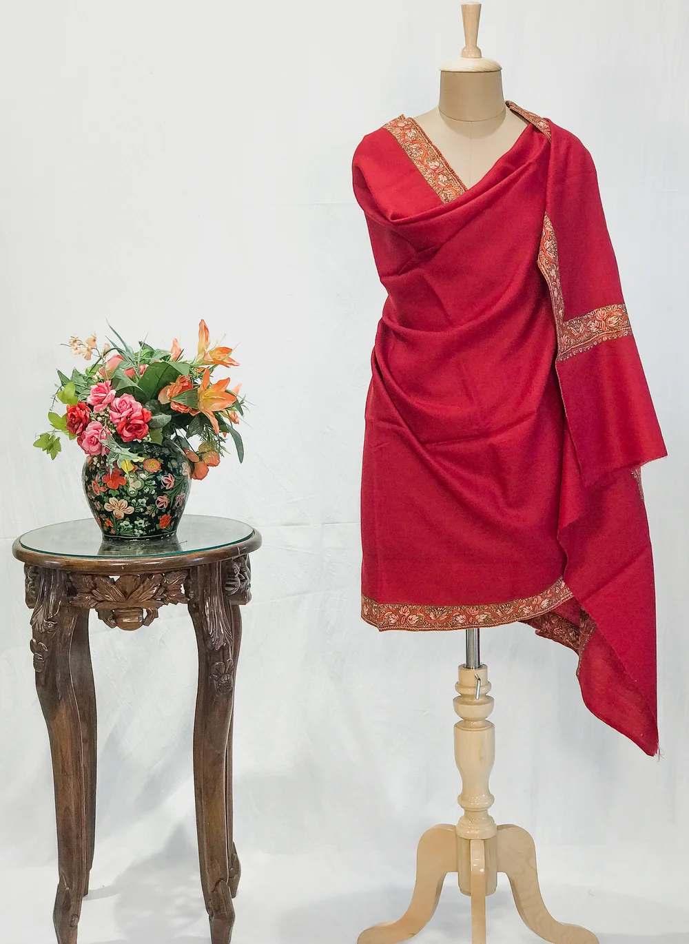 Maroon Soft Fine Wool Shawl with Sozni Hand Embroidery Maroon Soft Fine Wool Shawl with Sozni Hand Embroidery