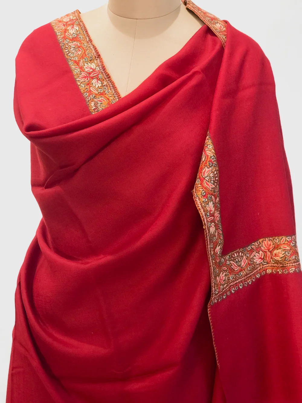 Maroon Soft Fine Wool Shawl with Sozni Hand Embroidery front Maroon Soft Fine Wool Shawl with Sozni Hand Embroidery front