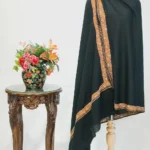 Black Soft Fine Wool Shawl with Sozni Hand Embroidery (Chinar)