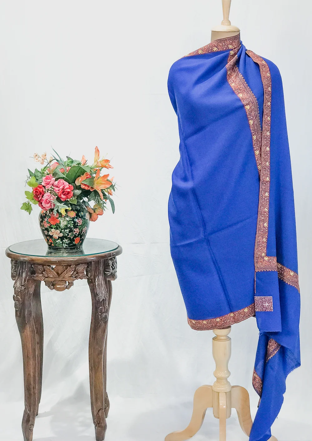 Royal Blue Soft Fine Wool Shawl with Sozni Hand Embroidery Royal Blue Soft Fine Wool Shawl with Sozni Hand Embroidery