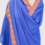 Royal Blue Soft Fine Wool Shawl with Sozni Hand Embroidery front