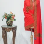Red Soft Fine Wool Shawl with Sozni Embroidery (Paisley)