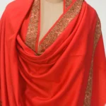 Red Soft Fine Wool Shawl with Sozni Embroidery (Floral) front