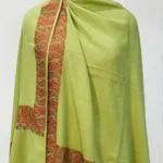 Green Soft Fine Wool Shawl with Sozni Embroidery front