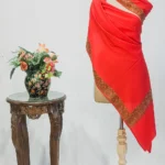 Red Soft Fine Wool Shawl with Sozni Embroidery (Big Paisley)