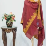 Textured Burgundy Soft Fine Wool Shawl with Sozni Embroidery
