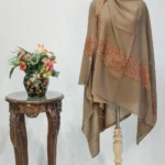 Textured Beige Soft Fine Wool Shawl with Sozni Embroidery