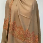 Textured Beige Soft Fine Wool Shawl with Sozni Embroidery front