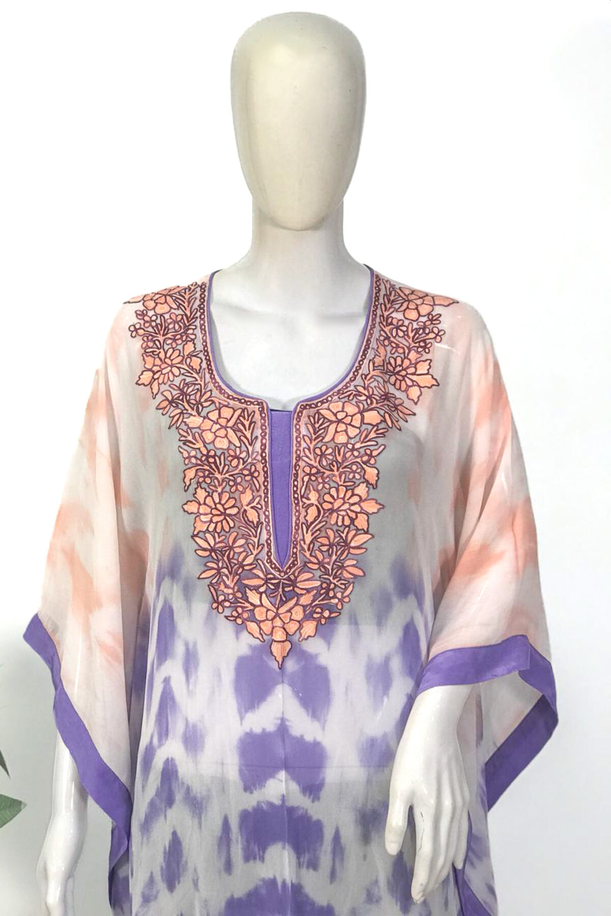 Tie n Dye Georgette Kaftan Kurti with Kashmiri Aari Embroidery