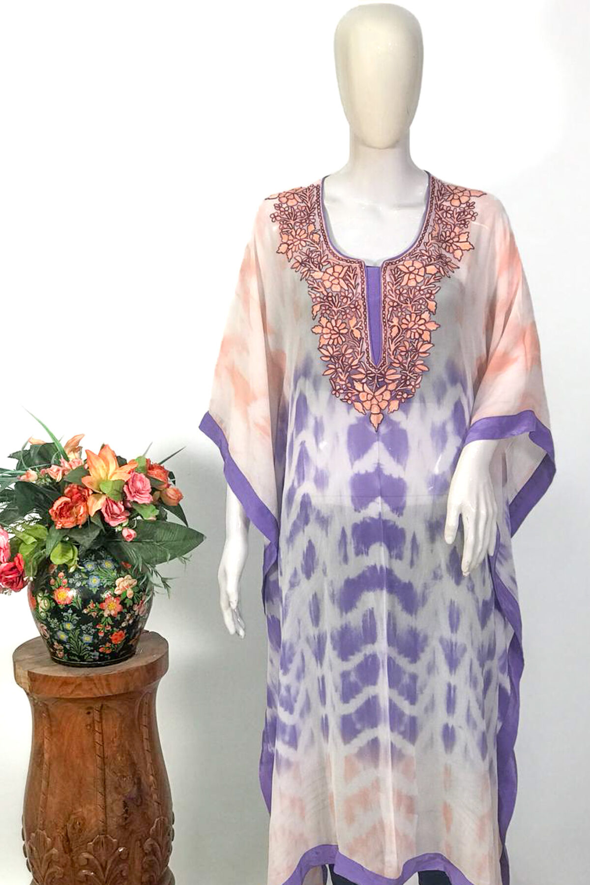 Tie n Dye Georgette Kaftan Kurti with Kashmiri Aari Embroidery