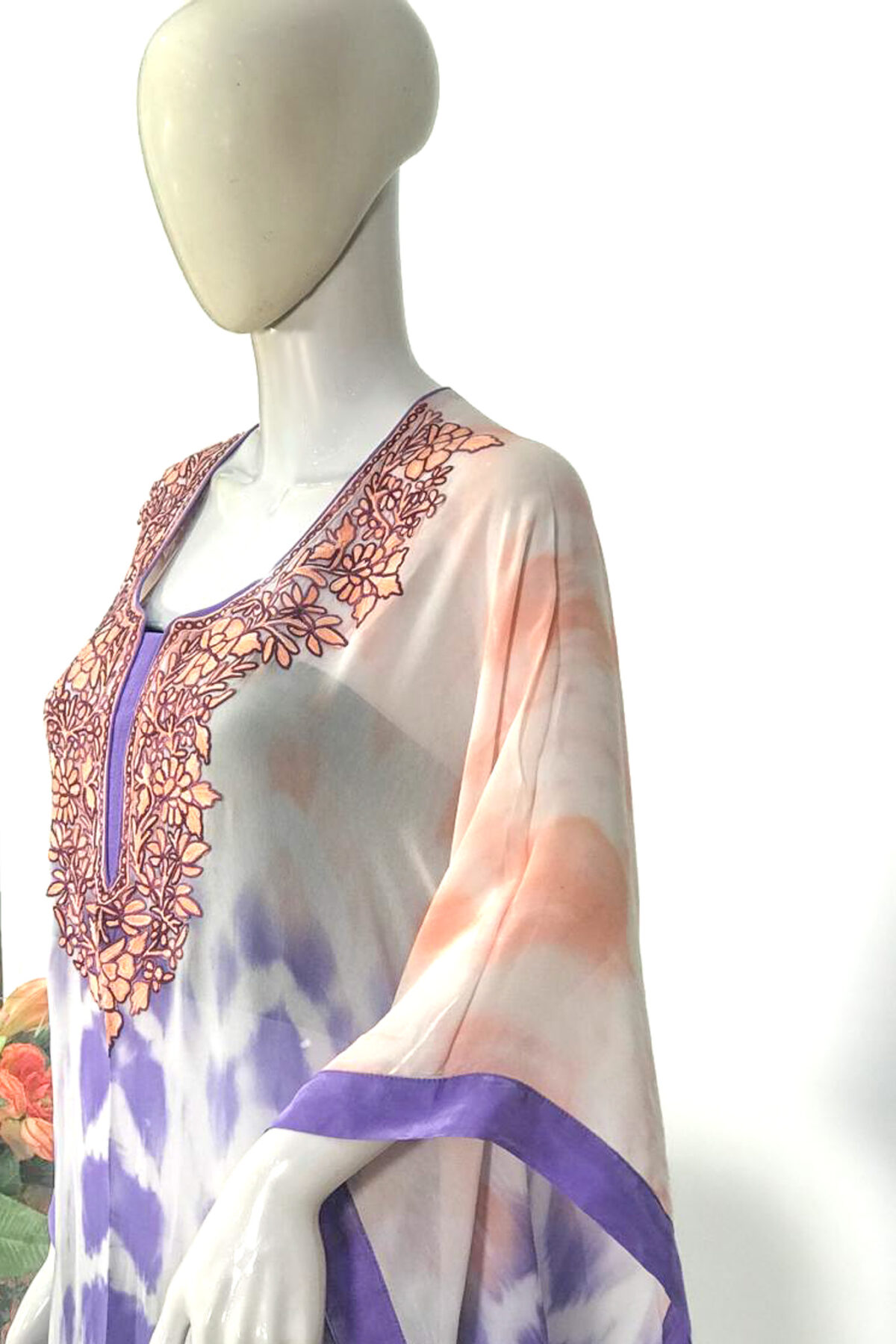 Tie n Dye Georgette Kaftan Kurti with Kashmiri Aari Embroidery