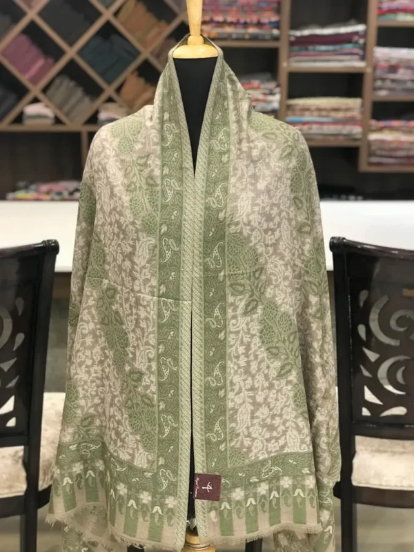 Fine Wool Kani Scarf with All Over Woven Design