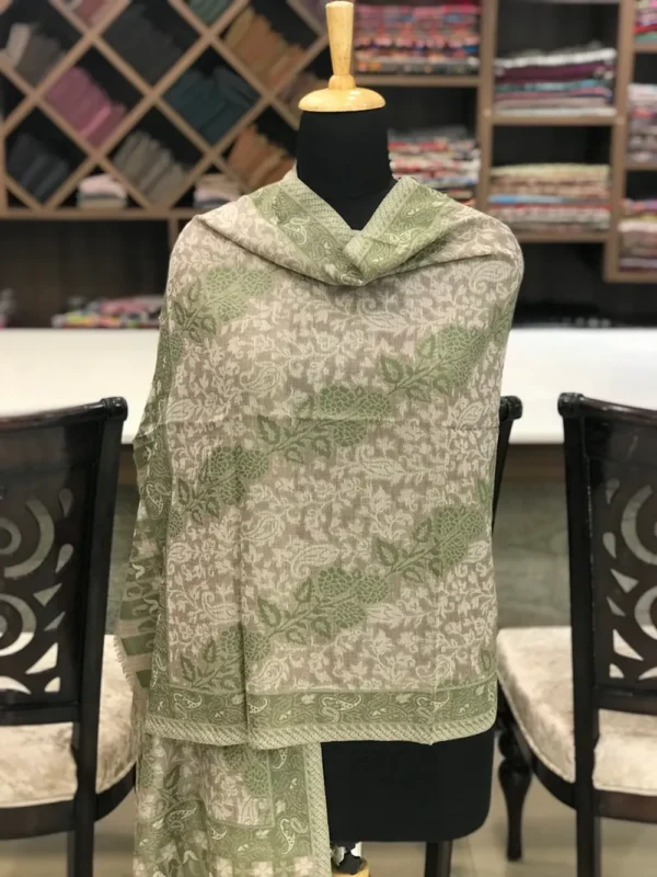 Fine Wool Kani Scarf with All Over Woven Design